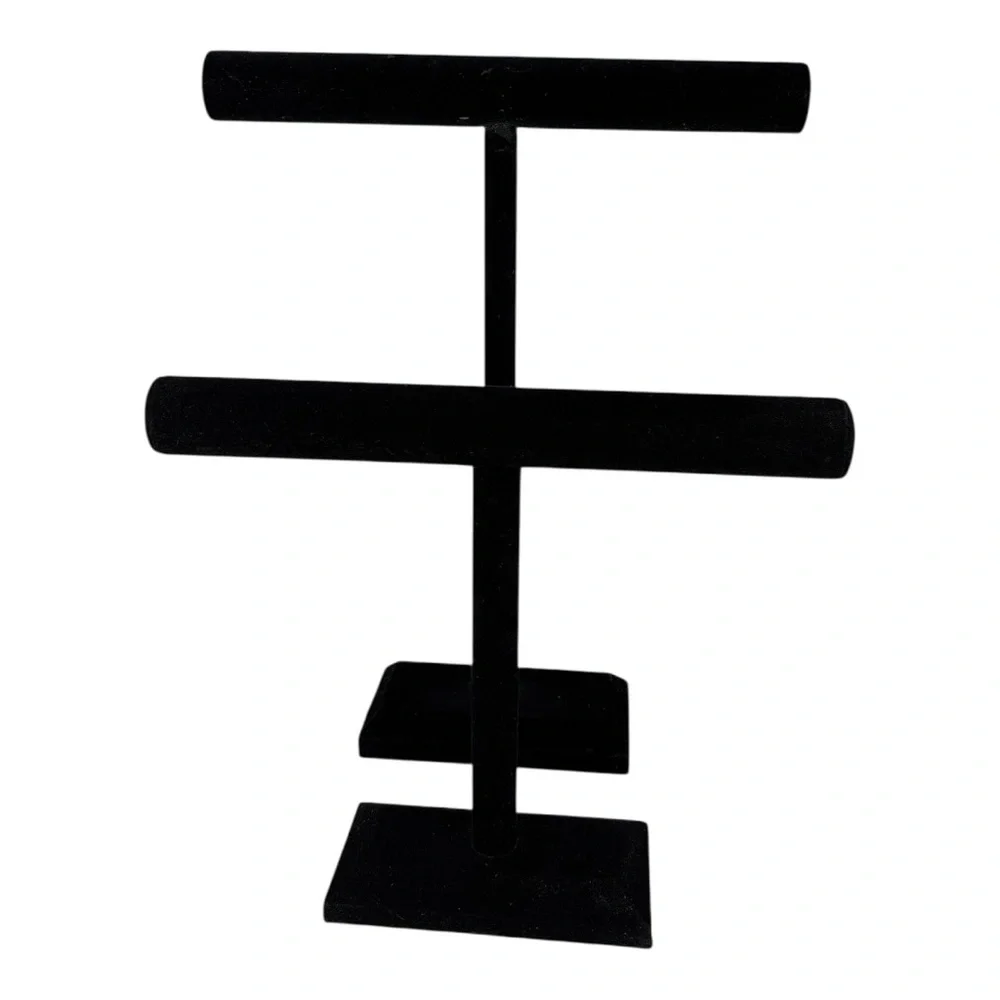 2 Long black velvet T-Bar necklace and Bracelet Display